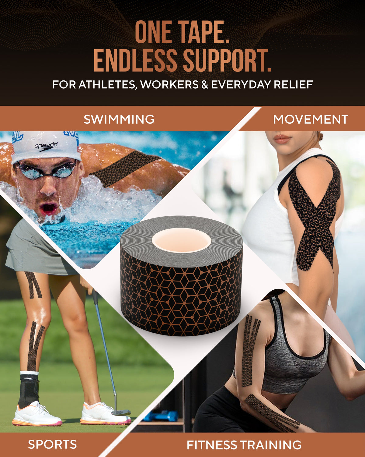 Copper Infused Kinesiology Tape- 40 Pre-Cut Strips