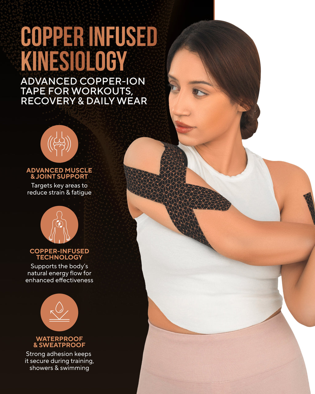Copper Infused Kinesiology Tape- 40 Pre-Cut Strips