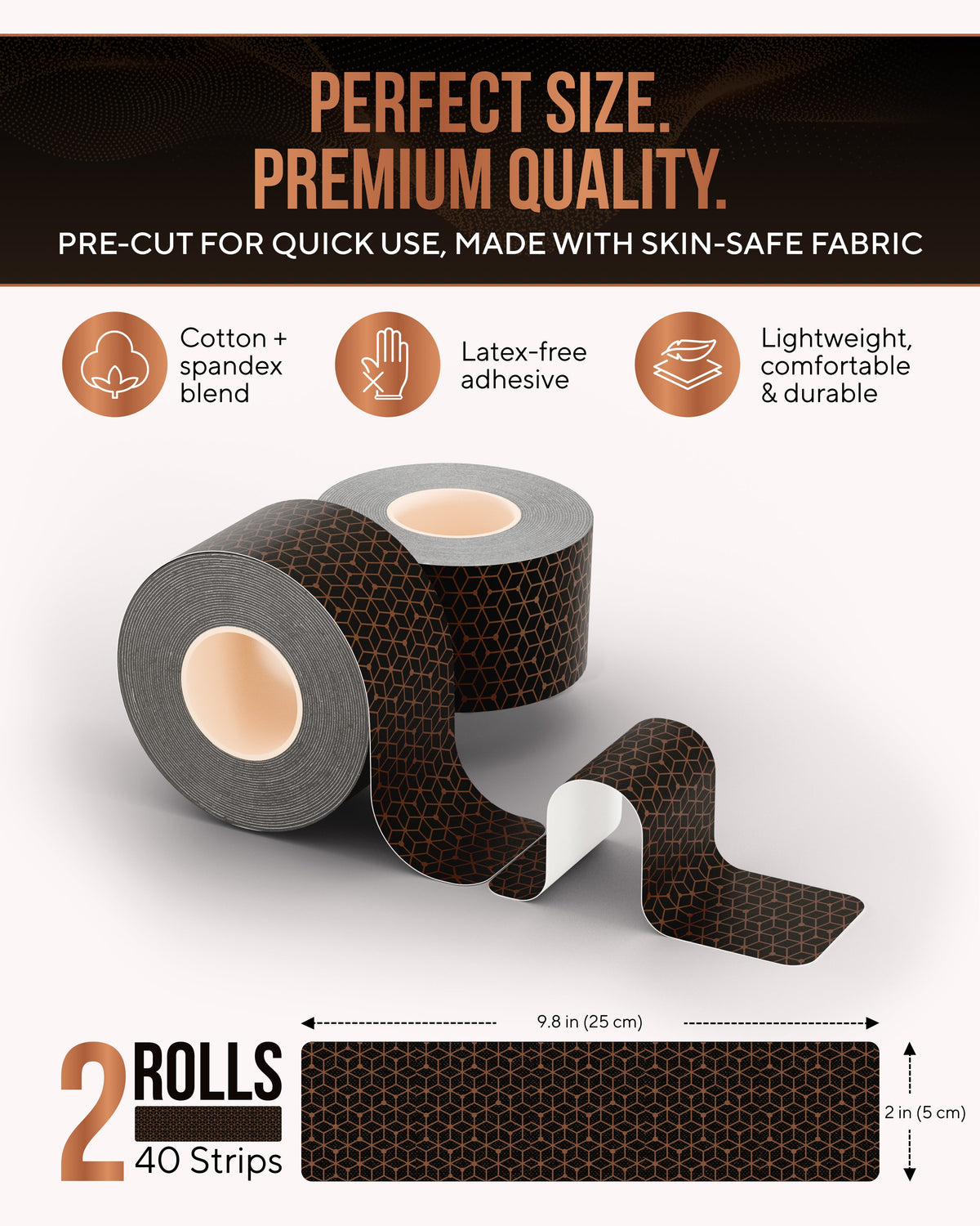 Copper Infused Kinesiology Tape- 40 Pre-Cut Strips