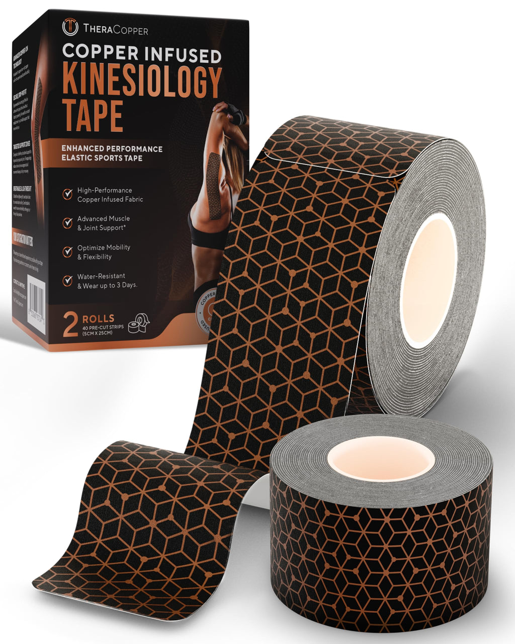 Copper Infused Kinesiology Tape- 40 Pre-Cut Strips