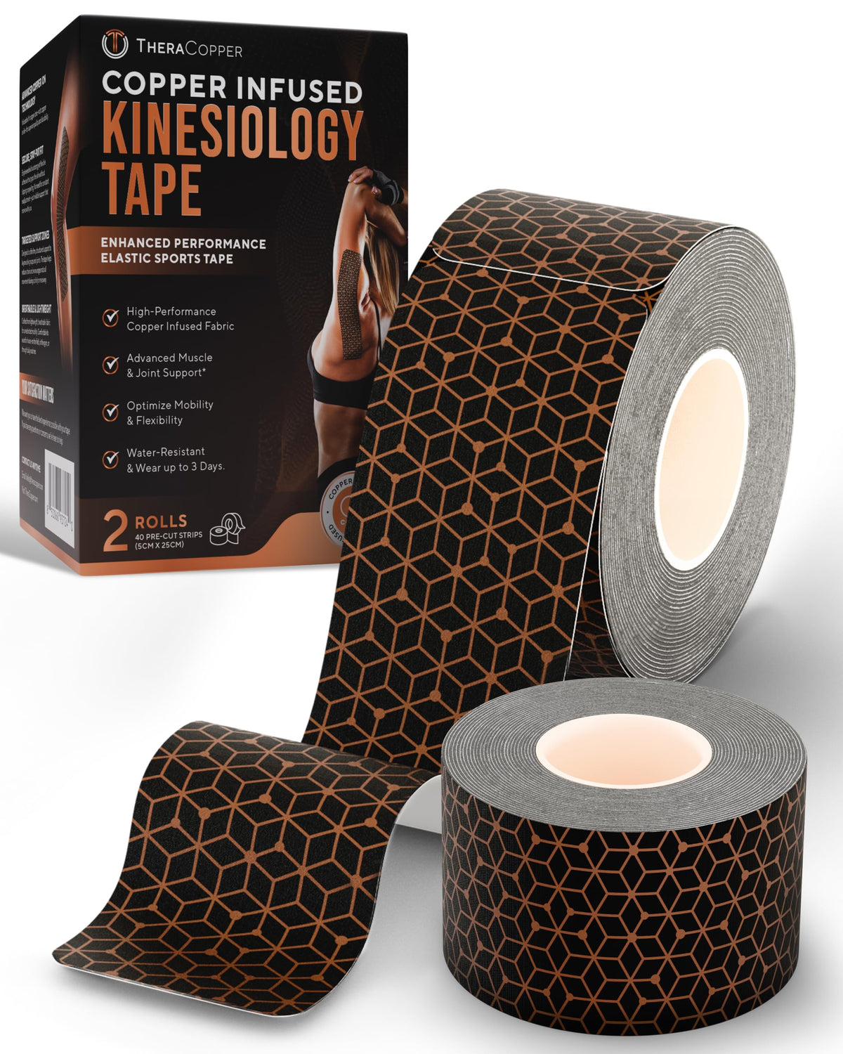 Copper Infused Kinesiology Tape- 40 Pre-Cut Strips